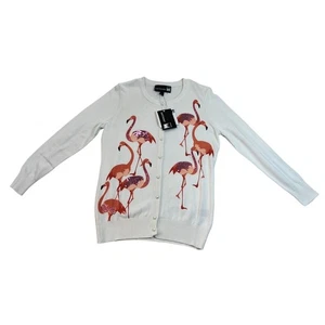 NWT Anthony Original Button Front Cardigan Sweater Sparkly Flamingo Womens Small - Picture 1 of 11