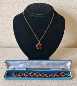 GOLDFARBENES METALL ROTE ROSE ARMBAND & HALSKETTE GESCHENKSET - Bild 1 von 11