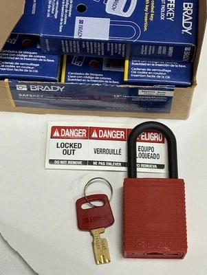 BRADY SAFEKEY PADLOCKS NYL-RED-38PL-KD6PK-, 1-1/2" SHACKLE HEIGHT, 6 PACK - Image 1 of 4