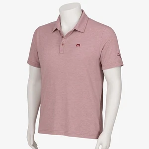 TravisMathew Polo Shirt Mens L Pink Heather Stripe Pima Cotton Blend Golf Casual - Picture 1 of 15