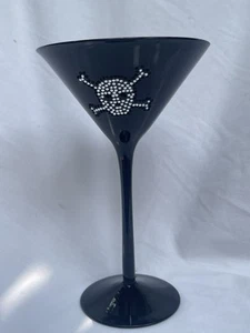 Black Martini Glass With Rhinestone Skull And Bones 7 1/2” Tall - Picture 1 of 4