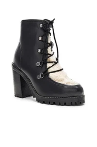 Seychelles Theater Ankle Booties Leather Shearling Lace Up Heel Boots Black 6.5 - Picture 1 of 9