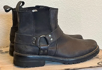 Botas de motociclista Harley-Davidson de cuero negro al tobillo con hebilla de arnés para hombre 13 Foto 1 de 4
