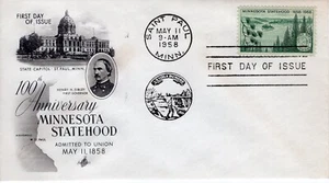 USPS FDC #1106 1958 3 cents Minnesota Statehood Art Craft ST3505 - Picture 1 of 3