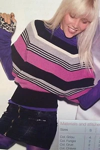 Ladies Striped Raglan Sweater ( S, M, L, XL, XXL) Knitting Pattern - Picture 1 of 1