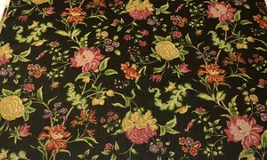 BRAEMORE FLORAL TOILE GRAPHITE BLACK D4115 MULTIUSE LINEN FABRIC BY YARD 54"W - Picture 1 of 5