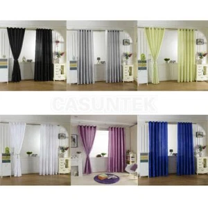 SMOOTH THERMAL BLACKOUT CURTAINS SHEER VOILE WINDOW PANEL WITH SLOT TOP - Picture 1 of 4
