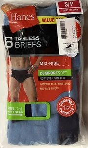 2014 Hanes Men’s Mid-Rise Briefs 6 Pack Size S (28-30) Tagless Blue - Picture 1 of 3