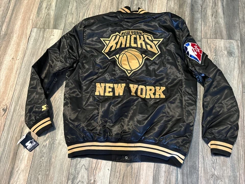 NWT'S Starter 75th Anniversary New York Knicks NBA Satin Jacket Men’s XL Black Cover