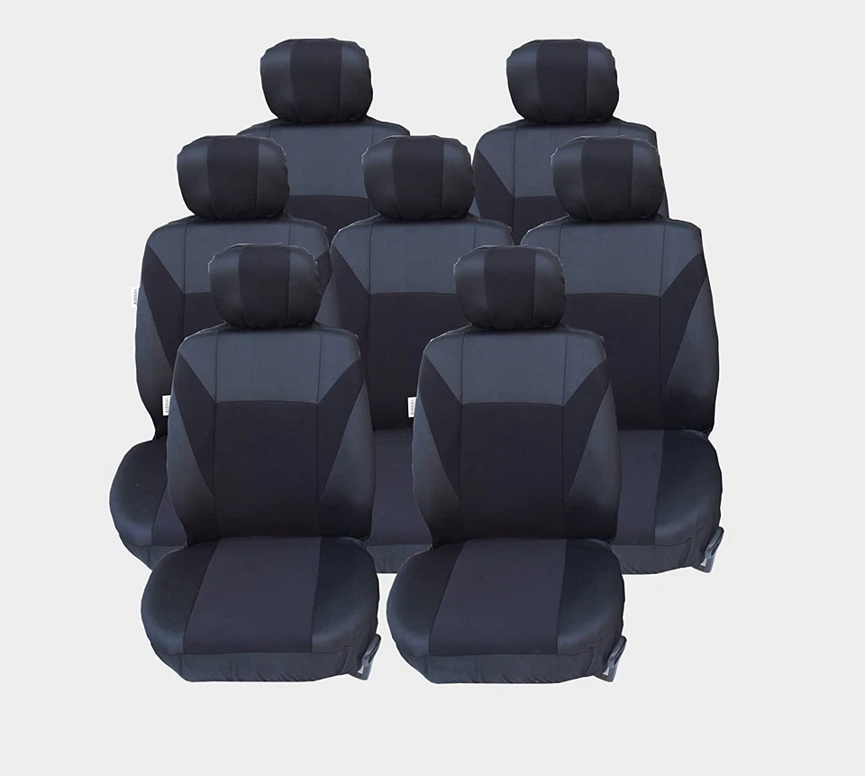 Juego completo de fundas de asiento negras 7x tela para 7 personas MPV adecuado para VW Touran - Imagen 1 de 1