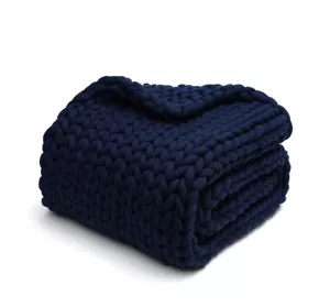Grob gestrickte gewichtete Überwurfdecke - atmungsaktiv handgefertigt - 55""x75"" 14 Pfund. Marineblau - Bild 1 von 8