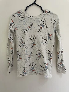 Disney Gap Kid Girls Cute Olaf Snowman 100% Cotton Long Sleeve PJ Top White 5 Yr - Picture 1 of 4