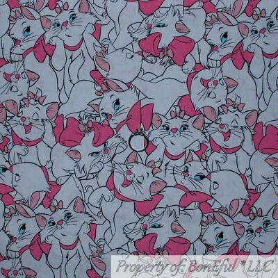 BonEful FABRIC FQ Cotton Quilt Pink White Kitty Marie Cat Aristocat Disney Dress - Image 1 of 4