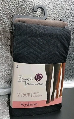 Paquete de 2 mallas para mujer Secret Treasures negras geo y marrones opacas talla pequeña Foto 1 de 4