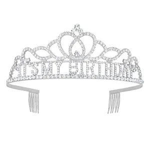 Silver Birthday Crown for Women Happy Birthday Headband It's My Birthday Crow... - Picture 1 of 7
