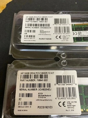 NEW HP 708641-B21 HP 16GB 2RX4 PC3-14900R-13 MEMORY KIT - Image 1 of 3