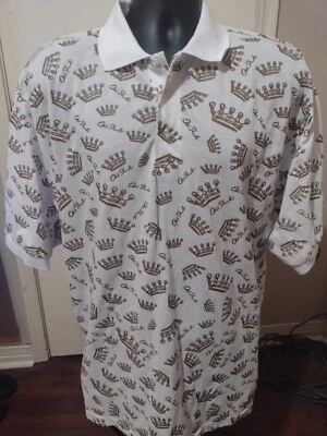 OLD SKOOL 3 BUTTON PIQUE POLO SHIRT WHITE WITH GOLD BROWN LOGOS XL NEW WITH TAGS - Image 1 of 4