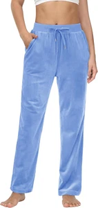 Women'S Velour Pants Soft Velvet Straight Leg Sweatpants Elastic Waist Warm Loun - Picture 1 of 6