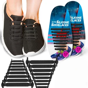 Silicone Elastic Shoelaces Rubber No Tie Shoe Lace Trainer Shoes Kids & Adult UK - Picture 1 of 63