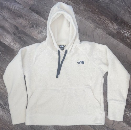 OFF WHITE Felpa con cappuccio The North Face donna crema e blu navy pullover pile sfocato