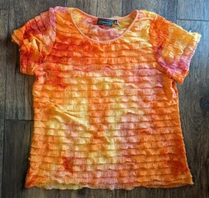 Elementz Orange & Yellow Plus Size Tiered Crepe Ruffle Cap Sleeve Top Sz 1X USA - Picture 1 of 19