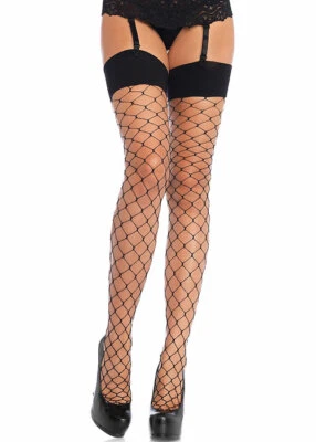 Women's Stockings For Suspender Fishnet - Whale Net- Lace Top Seamed Stockings