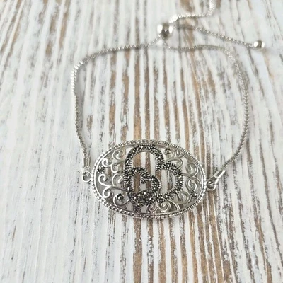 Brazalete Corazón Swarovski y Marcasita Chapado en Plata Fina Brillante (B2) Foto 1 de 4