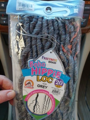 New Gray Boho Hippie Loc 20 Inch Freetress Synthetic Pre-looped Crochet Hair - Image 1 of 4