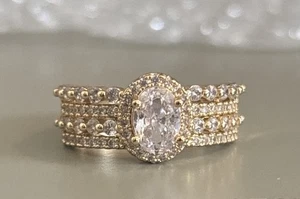 Engagement Four Row Band Ring Size 7 18k Gold Plated - Picture 1 of 7