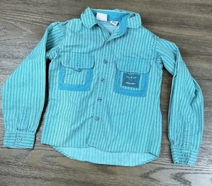 Tuff Gear Vtg 80s Teal Green Boys Western Long Sleeve Work Button Shirt Size 6 - Picture 1 of 7