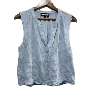 DKNY JEANS Light Blue Crepe Sleeveless Raw Hem Shirt Sz S - Picture 1 of 4