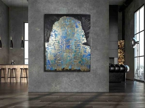 Abstraktes, unikates Leinwandbild "RAMSES II", mit Blattgoldveredlung. 100x80x4 - Bild 1 von 14