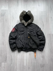 Vintage LGB Japan Style Fur Faux Alpha N-2B Black Bomber Jacket Rare - Picture 1 of 12