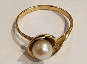 Antiguo anillo vintage de perlas heredadas con diamantes 14k. 3 gramos. S5 - Imagen 1 de 5