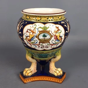 Vaso Ceramica Faenza C.A.T.F Maiolica Artistica Policroma Con Piedi Leonini 1950 - Picture 1 of 13