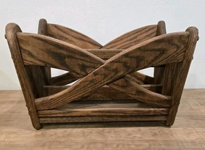 Vintage Mid Century Modern Sculptural Solid Oak Wood Magazine Rack X - Picture 1 of 9