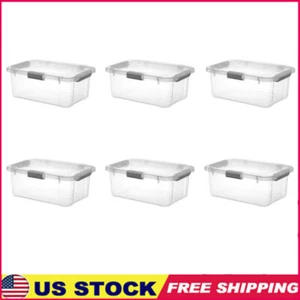 Storage Box Clear 6 Pack Stackable Bin Latch Lid Comfortable Grip Organization - Picture 1 of 9