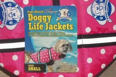 NEW w Tag Small (15-20 lbs) PAWS ABOARD Pink Polka Dot Lifeguard Dog LIFE JACKET - Image 1 of 4