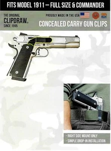 Clipdraw Belt Clip 1911 Full & Commander Pistol IWB Black Clip Holster Right - Picture 1 of 11