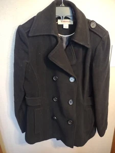 Hydraulic Women's Black Double Breasted Pea Coat Jacket Sz L - Picture 1 of 3