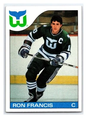 1985-86 TOPPS RON FRANCIS VINTAGE NHL HOCKEY CARD #140 WHALERS STAR NMMT BV - Image 1 of 2
