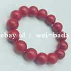 Beautiful 14Mm Red Coral Round Gemstone Beads Elastic Bracelet 7.5"