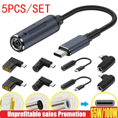 Adaptador de cable de carga de alimentación USB tipo C convertidor cargador portátil 5 piezas 100 W/65 W EE. UU. Foto 1 de 4