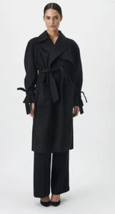 Bardot Wool Rich Oversized Trench Coat in Black RRP $450 - Picture 1 of 6