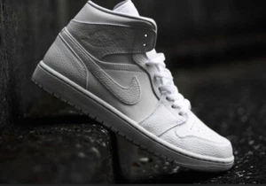 Nike Air Jordan 1 Mid Retro Triple White Men’s Size 11 - (554724-130) - Picture 1 of 7