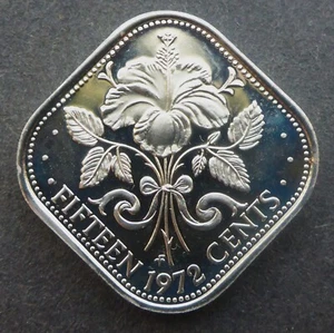 BAHAMAS 1972 15 CENT PROOF HYBISCUS 53 YEARS OLD! FREE SHIP WORLDWIDE - Imagen 1 de 2