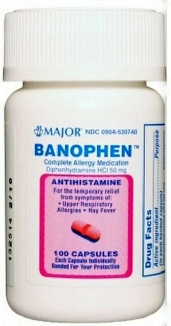 Major Banophen Diphenhydramine Hydrochloride 50mg - 100 Capsules