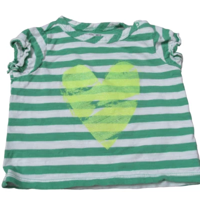 Camiseta Cherokee Bebé Niñas Talla 9M Verde Rayas Manga Corta Corazón Pullover Foto 1 de 3