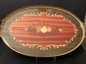 Vintage Italian Marquetry Inlaid Gallery Serving Tray, Italian Marquetry Gallery - Picture 1 of 5