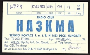 QSL QSO RADIO CARD "HA3KMA,Szanto Kovacs", Budapest, Hungary (Q2636) - Picture 1 of 2